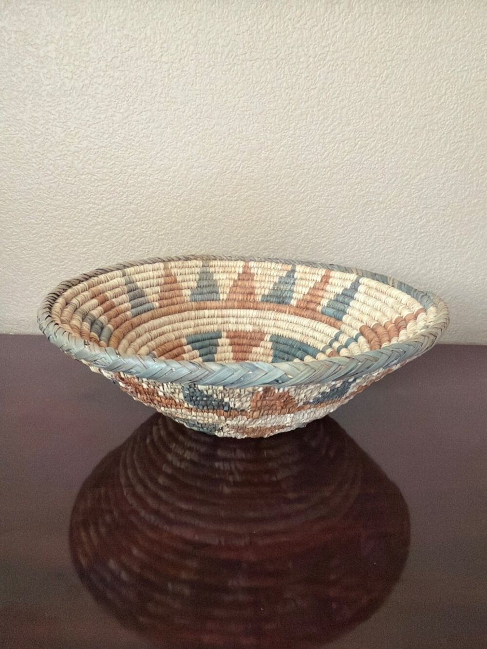 Vintage Southwestern Style Hand Woven Coiled Harvest Basket 14” Boho Cottagecore - Picture 3 of 12